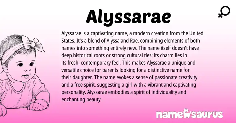 Infographic about Alyssarae name meaning, Alyssarae is a name from English origin(s).