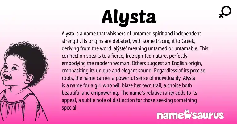 Infographic about Alysta name meaning, Alysta is a name from Greek origin(s).