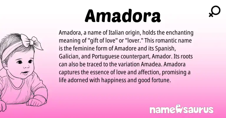 Infographic about Amadora name meaning, Amadora is a name from Galician, Spanish, Portuguese, Italian origin(s).