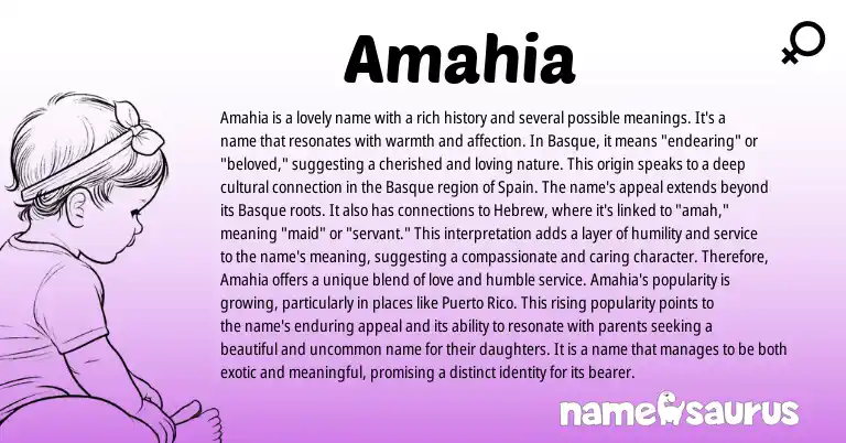Infographic about Amahia name meaning, Amahia is a name from Basque, Hebrew origin(s).
