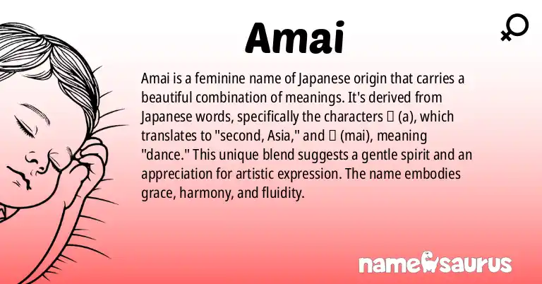 Infographic about Amai name meaning, Amai is a name from Japanese origin(s).