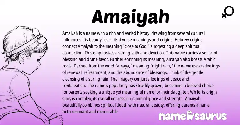Infographic about Amaiyah name meaning, Amaiyah is a name from Hebrew, Arabic origin(s).