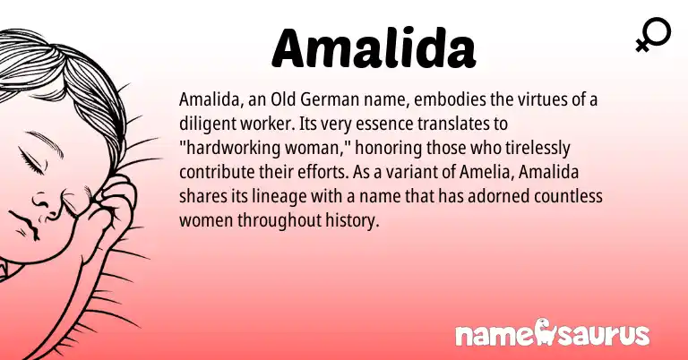 Infographic about Amalida name meaning, Amalida is a name from Old German origin(s).