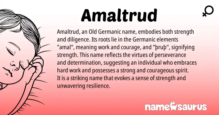 Infographic about Amaltrud name meaning, Amaltrud is a name from Germanic, Old Germanic origin(s).