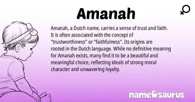 Infographic about Amanah name meaning, Amanah is a name from Dutch origin(s).