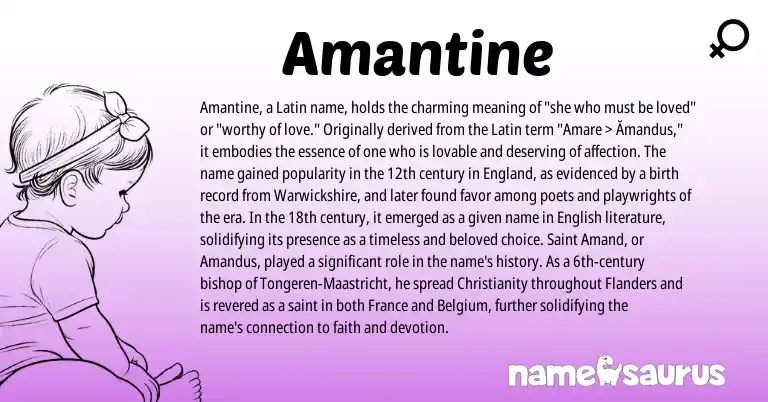 Infographic about Amantine name meaning, Amantine is a name from English, Christianity, Latin, England origin(s).