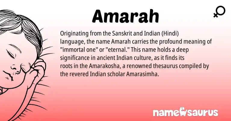 Infographic about Amarah name meaning, Amarah is a name from Sanskrit, Hindi, Indian origin(s).