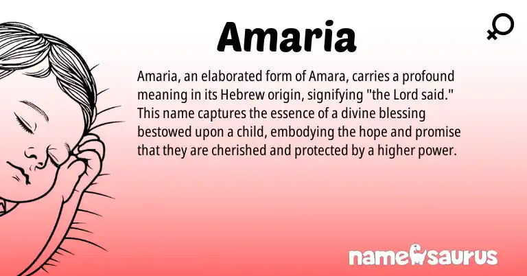 Infographic about Amaria name meaning, Amaria is a name from Amara, Hebrew origin(s).