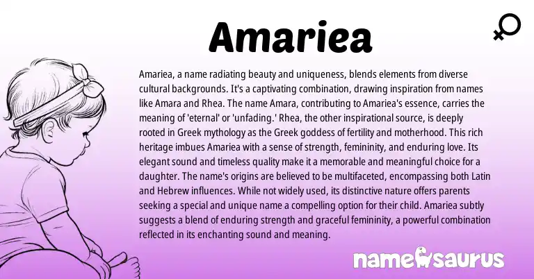 Infographic about Amariea name meaning, Amariea is a name from Greek origin(s).