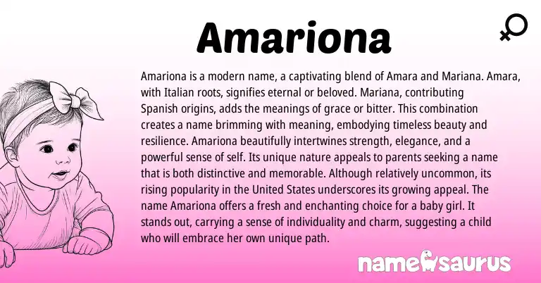 Infographic about Amariona name meaning, Amariona is a name from Italian, Spanish, American origin(s).