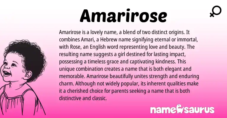 Infographic about Amarirose name meaning, Amarirose is a name from Hebrew, English, American origin(s).