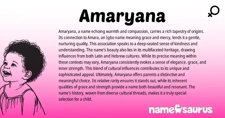 Infographic about Amaryana name meaning, Amaryana is a name from Igbo, American origin(s).