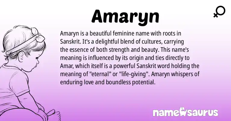 Infographic about Amaryn name meaning, Amaryn is a name from Sanskrit origin(s).