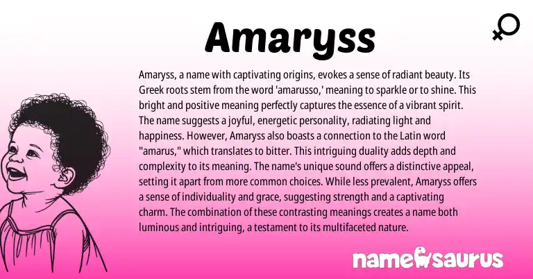 Infographic about Amaryss name meaning, Amaryss is a name from Greek origin(s).