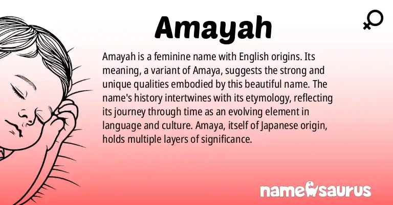 Infographic about Amayah name meaning, Amayah is a name from English origin(s).