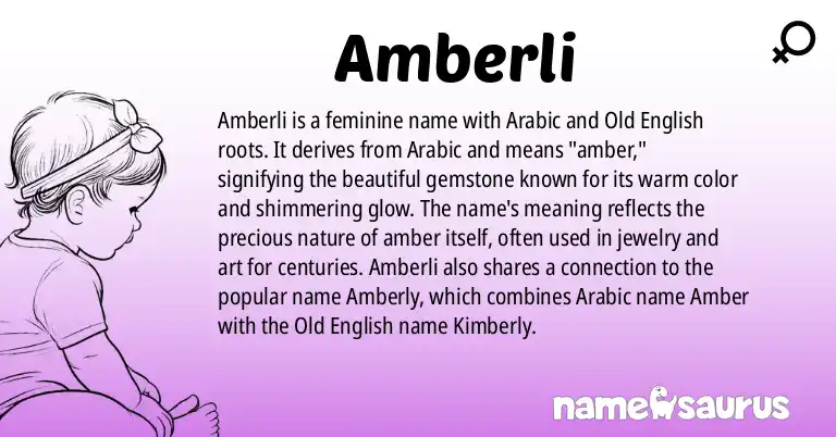Infographic about Amberli name meaning, Amberli is a name from Arabic origin(s).