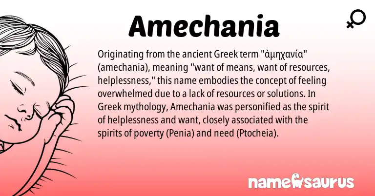 Infographic about Amechania name meaning, Amechania is a name from Greek origin(s).