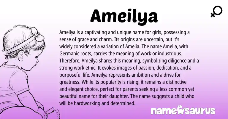Infographic about Ameilya name meaning, Ameilya is a name from Latin origin(s).