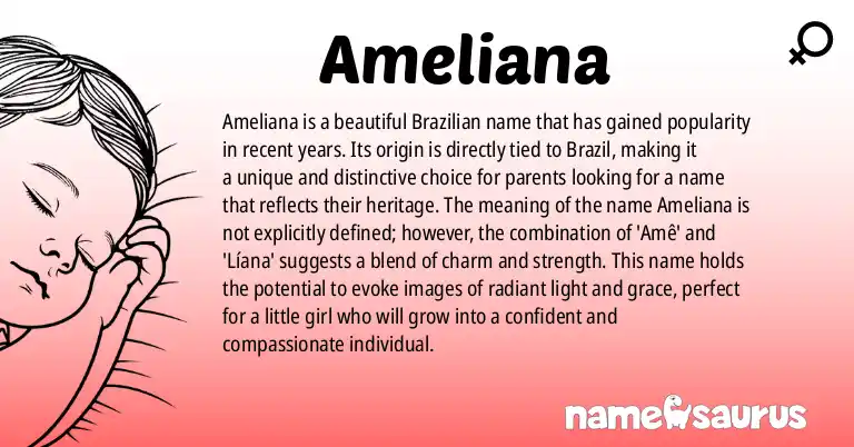 Infographic about Ameliana name meaning, Ameliana is a name from Brazilian origin(s).