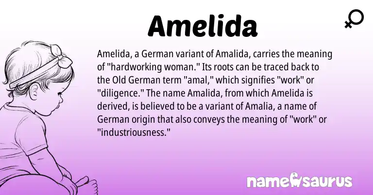 Infographic about Amelida name meaning, Amelida is a name from Old German, German origin(s).
