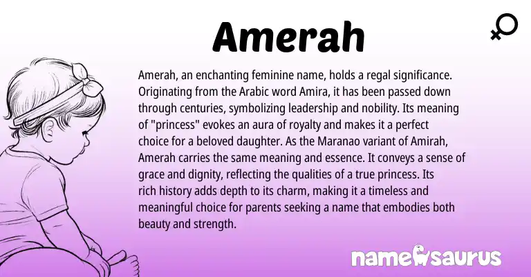 Infographic about Amerah name meaning, Amerah is a name from Maranao, Arabic origin(s).