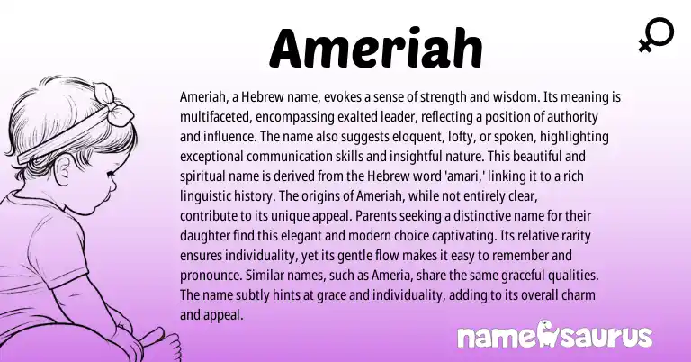 Infographic about Ameriah name meaning, Ameriah is a name from Hebrew origin(s).