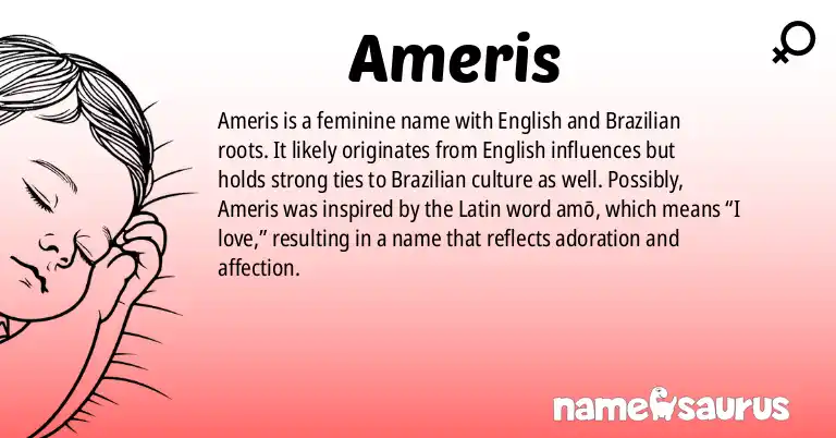 Infographic about Ameris name meaning, Ameris is a name from English, Brazilian origin(s).