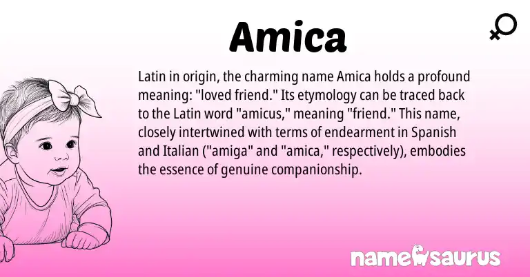 Infographic about Amica name meaning, Amica is a name from Spanish, Latin, Italian origin(s).
