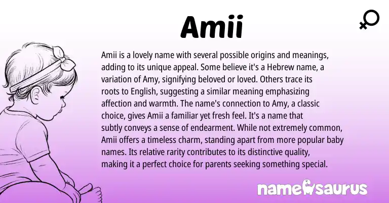 Infographic about Amii name meaning, Amii is a name from Latin, French, Hebrew, Japanese origin(s).