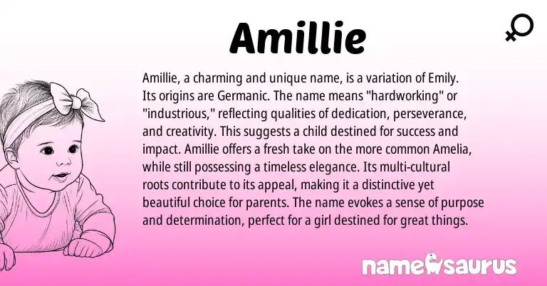Infographic about Amillie name meaning, Amillie is a name from Germanic, American origin(s).