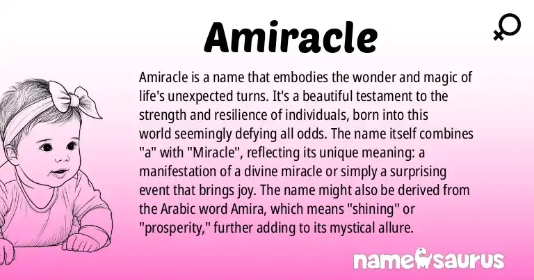 Infographic about Amiracle name meaning, Amiracle is a name from African American origin(s).