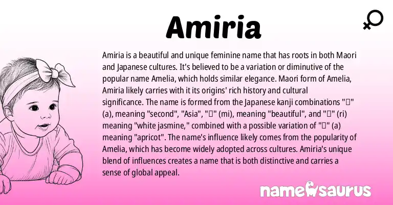 Infographic about Amiria name meaning, Amiria is a name from Maori, Japanese origin(s).