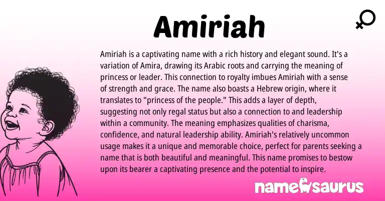 Infographic about Amiriah name meaning, Amiriah is a name from Hebrew origin(s).