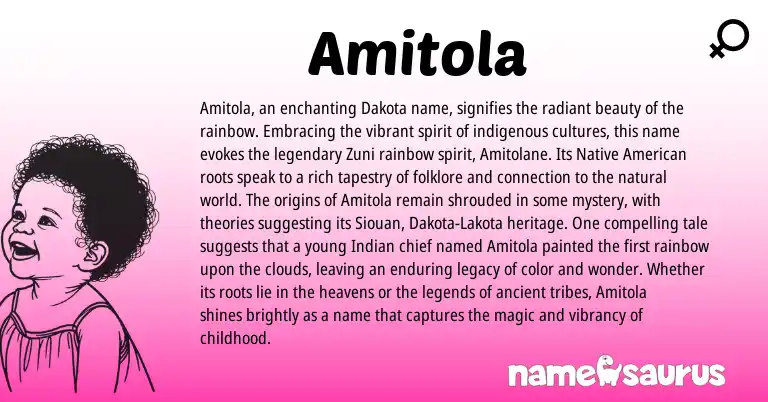 Infographic about Amitola name meaning, Amitola is a name from Dakota, Native American, Indian, Zuni, Lakota origin(s).