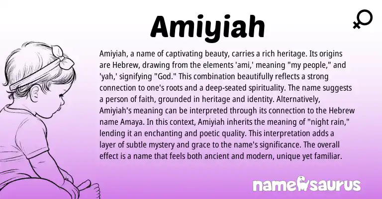 Infographic about Amiyiah name meaning, Amiyiah is a name from Hebrew origin(s).