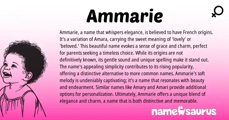 Infographic about Ammarie name meaning, Ammarie is a name from French origin(s).