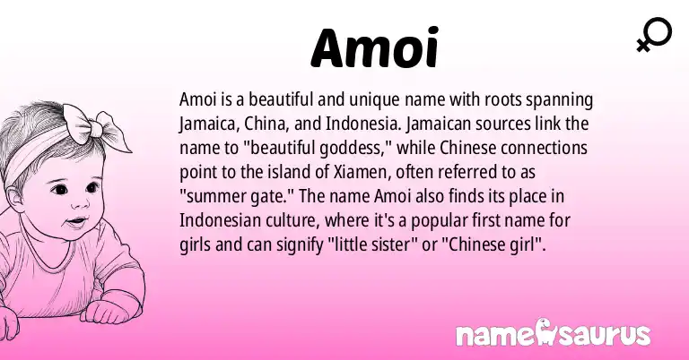 Infographic about Amoi name meaning, Amoi is a name from Jamaican, Chinese origin(s).
