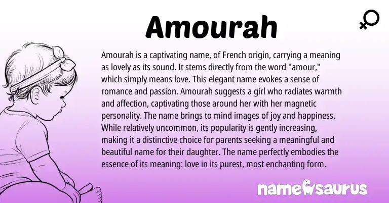 Infographic about Amourah name meaning, Amourah is a name from French, Romance origin(s).