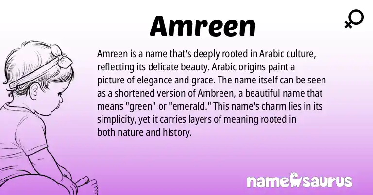 Infographic about Amreen name meaning, Amreen is a name from Arabic origin(s).