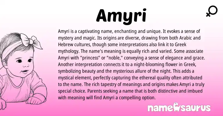 Infographic about Amyri name meaning, Amyri is a name from Greek origin(s).