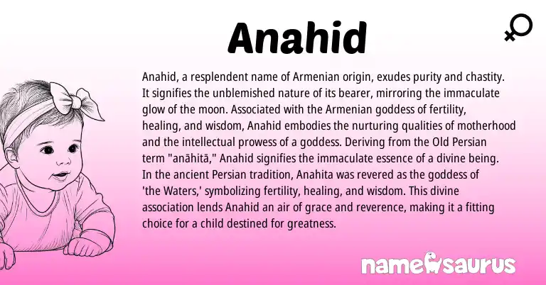 Infographic about Anahid name meaning, Anahid is a name from Armenian, Persian, Old Persian origin(s).