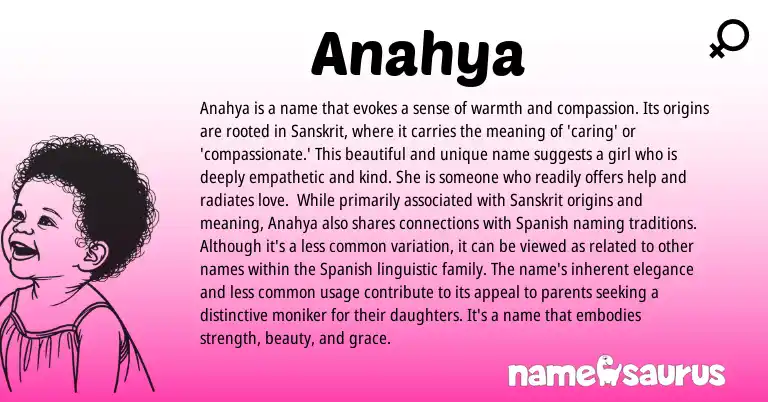 Infographic about Anahya name meaning, Anahya is a name from Sanskrit origin(s).