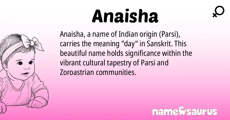 Infographic about Anaisha name meaning, Anaisha is a name from Indian (Parsi) origin(s).