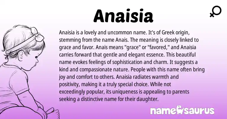 Infographic about Anaisia name meaning, Anaisia is a name from Greek origin(s).