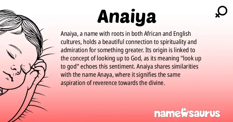 Infographic about Anaiya name meaning, Anaiya is a name from African, English origin(s).