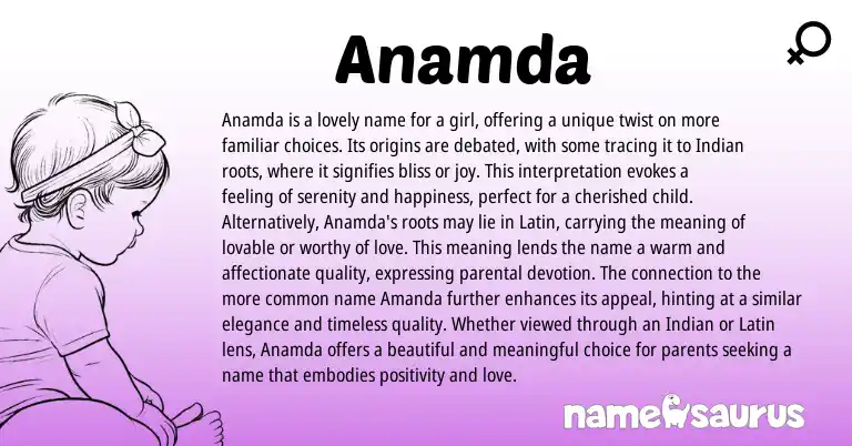 Infographic about Anamda name meaning, Anamda is a name from Indian origin(s).