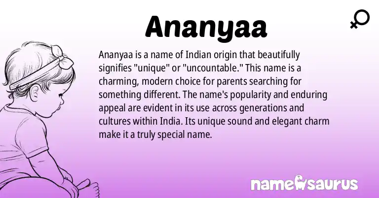 Infographic about Ananyaa name meaning, Ananyaa is a name from Indian origin(s).