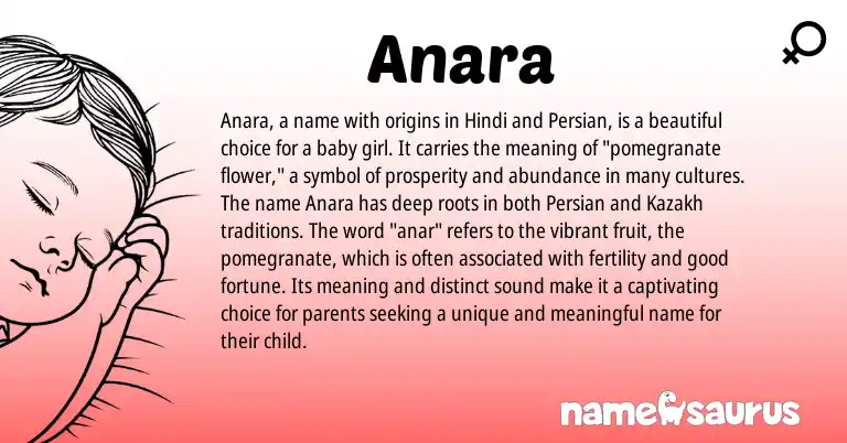 Infographic about Anara name meaning, Anara is a name from Persian, Hindi, Kazakh origin(s).