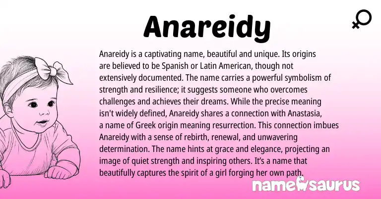 Infographic about Anareidy name meaning, Anareidy is a name from Greek origin(s).
