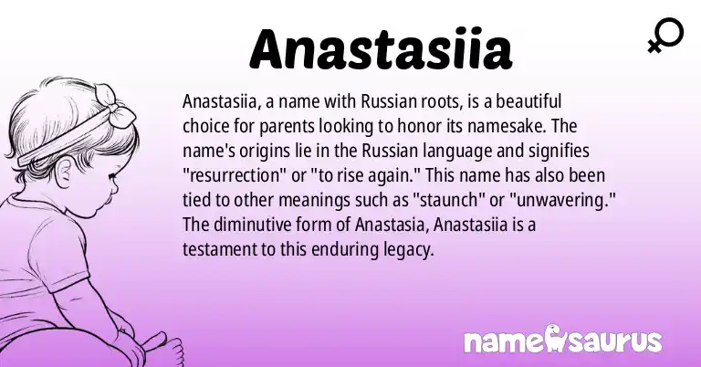 Infographic about Anastasiia name meaning, Anastasiia is a name from Russian origin(s).